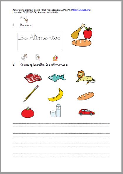 Actividades sobre el origen de los alimentos - 1º E.P.